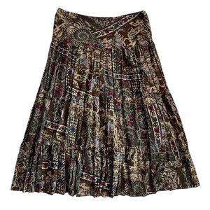 Boho Tiered Midi Skirt browns, olive Paisley medium